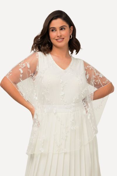 Veliki brojevi Bluza s prozirnim kratkim rukavima V ovratnika moda za punije