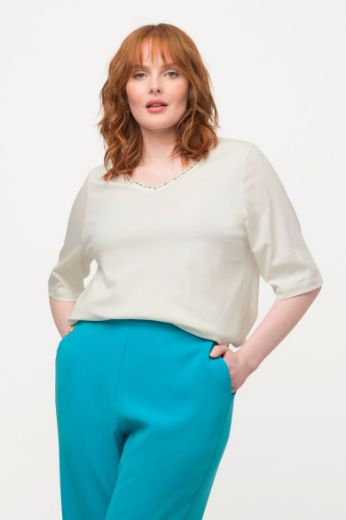 Plus size veliki brojevi Majica V ovratnik s ukrasima na ovratniku za punije