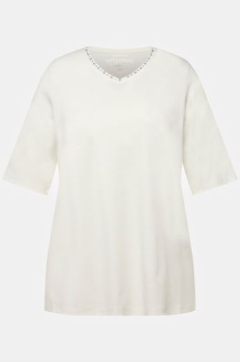 Plus size veliki brojevi Majica V ovratnik s ukrasima na ovratniku za punije