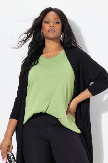Plus size veliki brojevi Majica V ovratnik s ukrasima na ovratniku za punije