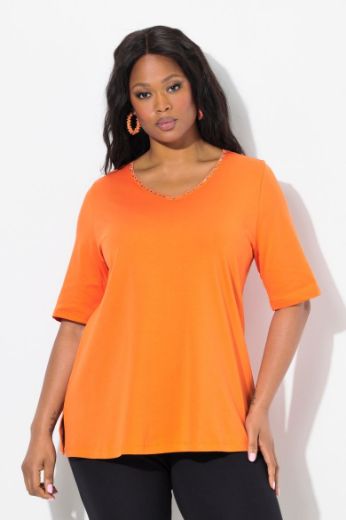 Plus size veliki brojevi Majica V ovratnik s ukrasima na ovratniku za punije