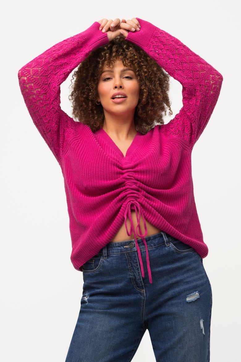 Plus size veliki brojevi Pulover dugih rukava V ovratnika za punije