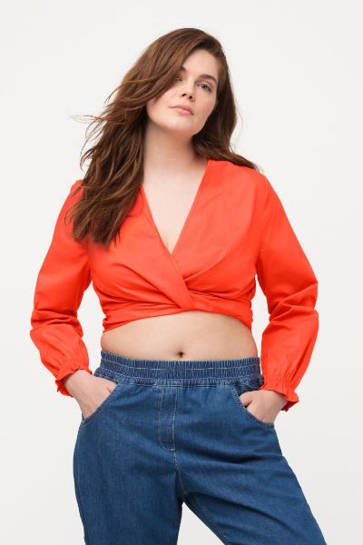 Veliki brojevi Bluza kraćeg kroja na vezanje moda za punije