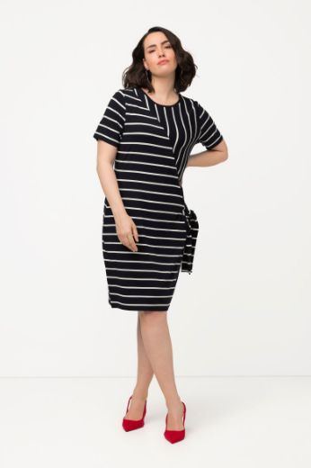 Plus size veliki brojevi Haljina midi kratkih rukava na pruge za punije