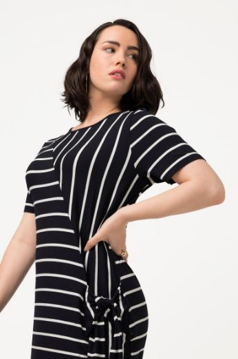 Plus size veliki brojevi Haljina midi kratkih rukava na pruge za punije