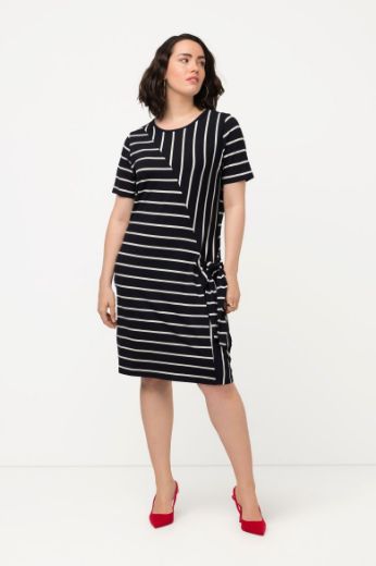 Plus size veliki brojevi Haljina midi kratkih rukava na pruge za punije