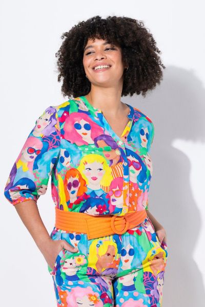 Veliki brojevi Bluza s printom lica moda za punije