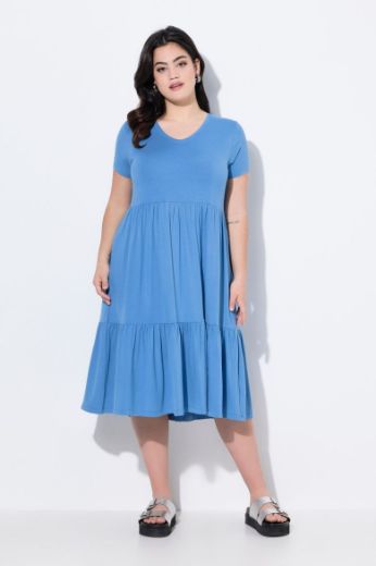 Plus size veliki brojevi Haljina kratkih rukava V ovratnika za punije