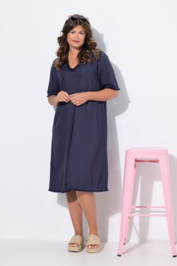 Plus size veliki brojevi Haljina lanena polu rukava V ovratnika za punije