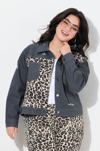 Veliki brojevi Jakna traper s leopard uzorkom moda za punije