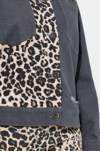 Plus size veliki brojevi Jakna traper s leopard uzorkom za punije