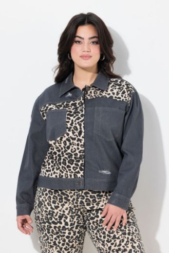 Plus size veliki brojevi Jakna traper s leopard uzorkom za punije