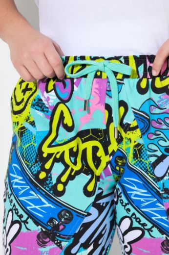 Plus size veliki brojevi Hlače elastičnog struka s printom stripa za punije