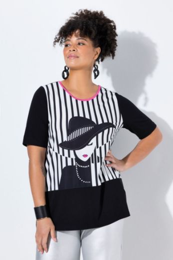 Plus size veliki brojevi Majica kratkih rukava na pruge za punije