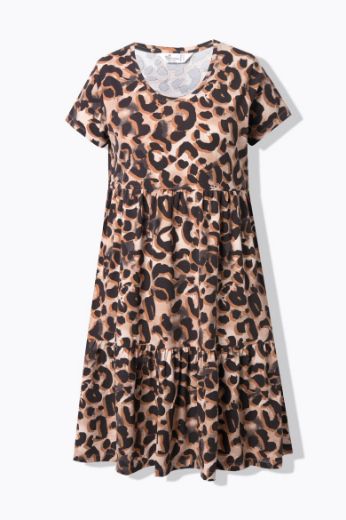 Plus size veliki brojevi Haljina na volane s leopard uzorkom za punije