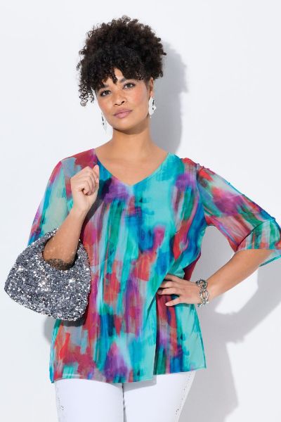 Veliki brojevi Bluza mrežasta s printom moda za punije