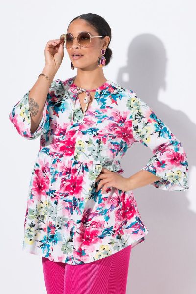 Veliki brojevi Bluza s volan rukavima cvjetnog printa moda za punije