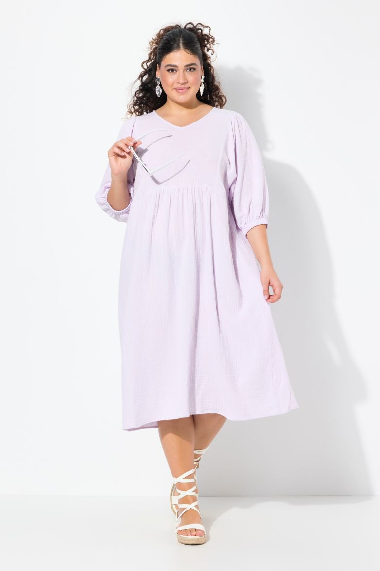 Plus size veliki brojevi Haljina midi 3/4 rukava V ovratnika za punije