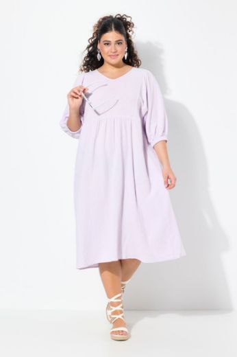 Plus size veliki brojevi Haljina midi 3/4 rukava V ovratnika za punije