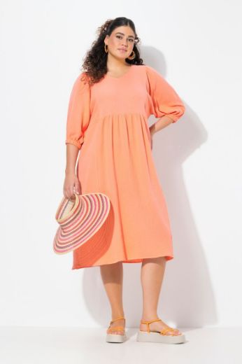 Plus size veliki brojevi Haljina midi 3/4 rukava V ovratnika za punije