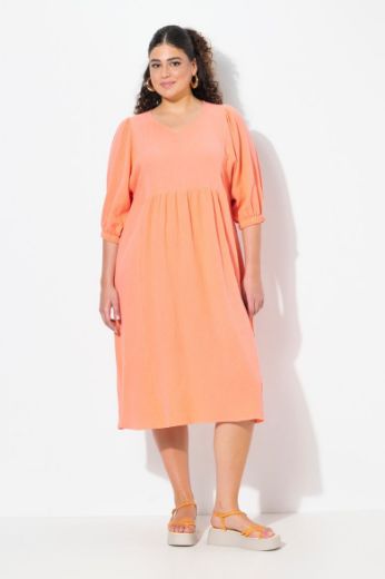 Plus size veliki brojevi Haljina midi 3/4 rukava V ovratnika za punije