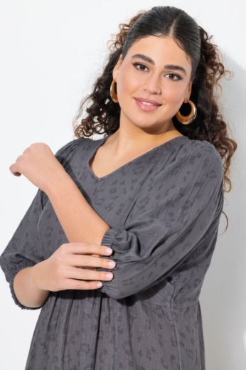 Plus size veliki brojevi Haljina midi 3/4 rukava V ovratnika za punije