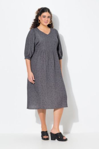 Plus size veliki brojevi Haljina midi 3/4 rukava V ovratnika za punije