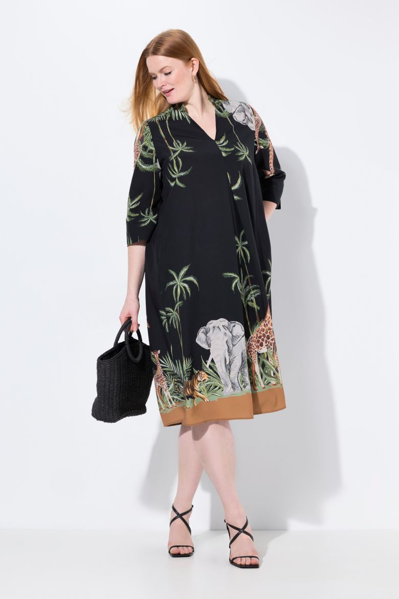 Plus size veliki brojevi Haljina midi 3/4 rukava A kroja za punije