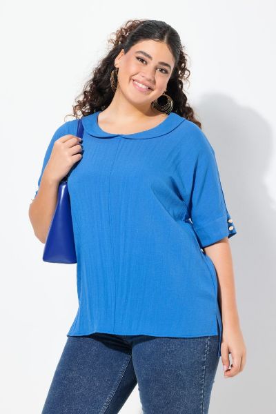 Veliki brojevi Bluza polu rukava od mješavine lana moda za punije