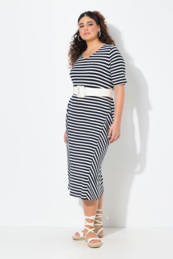 Plus size veliki brojevi Haljina midi na pruge za punije