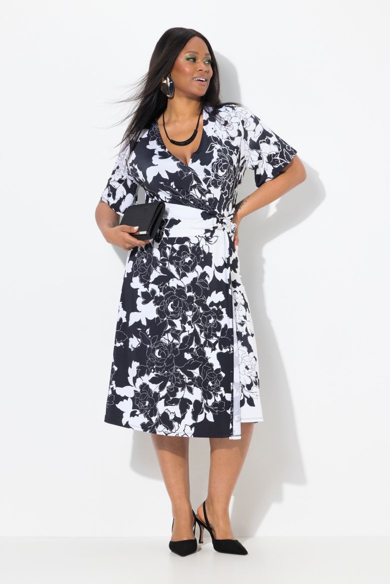 Plus size veliki brojevi Haljina midi cvjetnog uzorka V ovratnika za punije