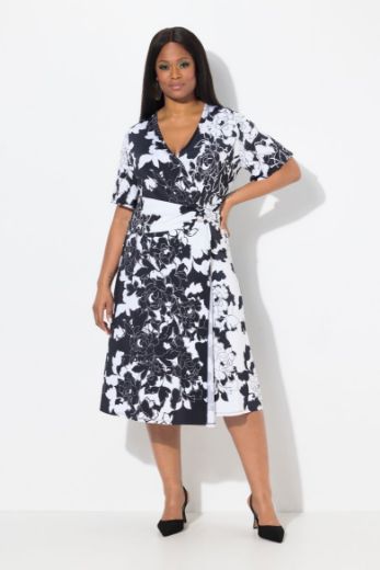 Plus size veliki brojevi Haljina midi cvjetnog uzorka V ovratnika za punije