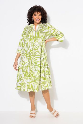 Plus size veliki brojevi Haljina midi 3/4 rukava na volane za punije