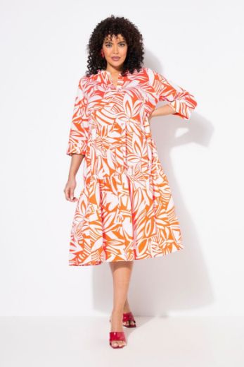 Plus size veliki brojevi Haljina midi 3/4 rukava na volane za punije