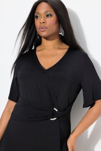 Plus size veliki brojevi Haljina midi kratkih rukava V ovratnika za punije