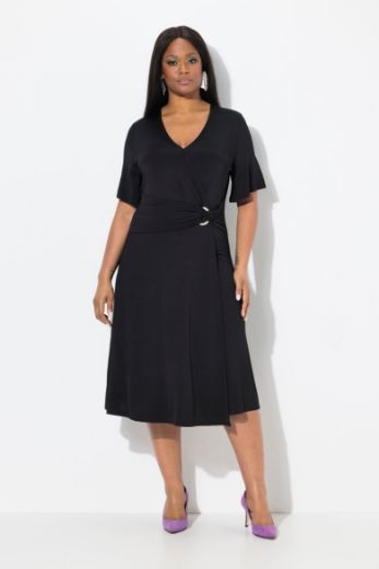 Plus size veliki brojevi Haljina midi kratkih rukava V ovratnika za punije