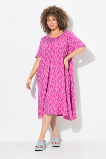 Plus size veliki brojevi Haljina midi kratkih rukava okruglog ovratnika za punije