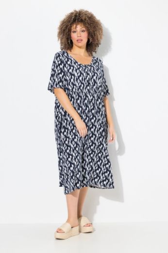 Plus size veliki brojevi Haljina midi kratkih rukava okruglog ovratnika za punije