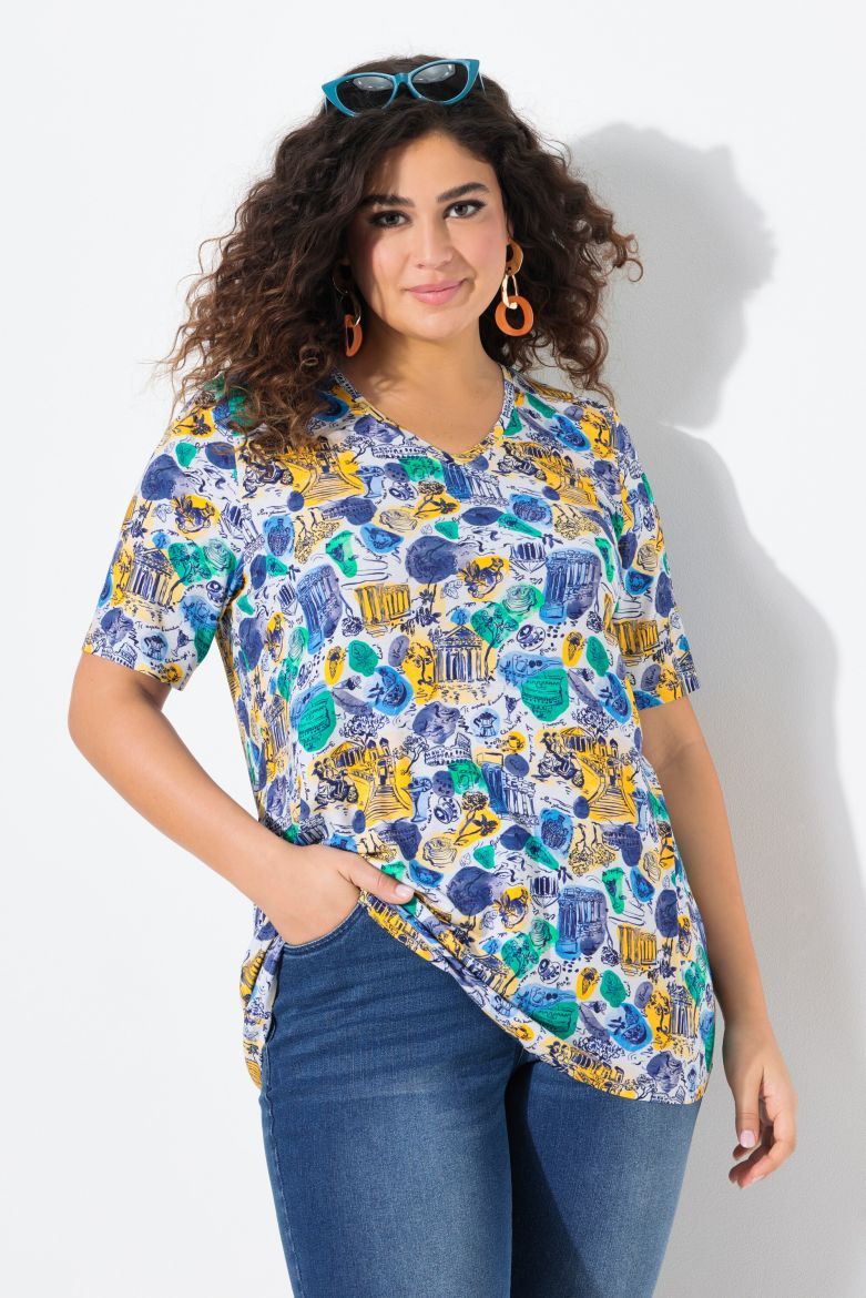 Plus size veliki brojevi Majica kratkih rukava V ovratnika za punije