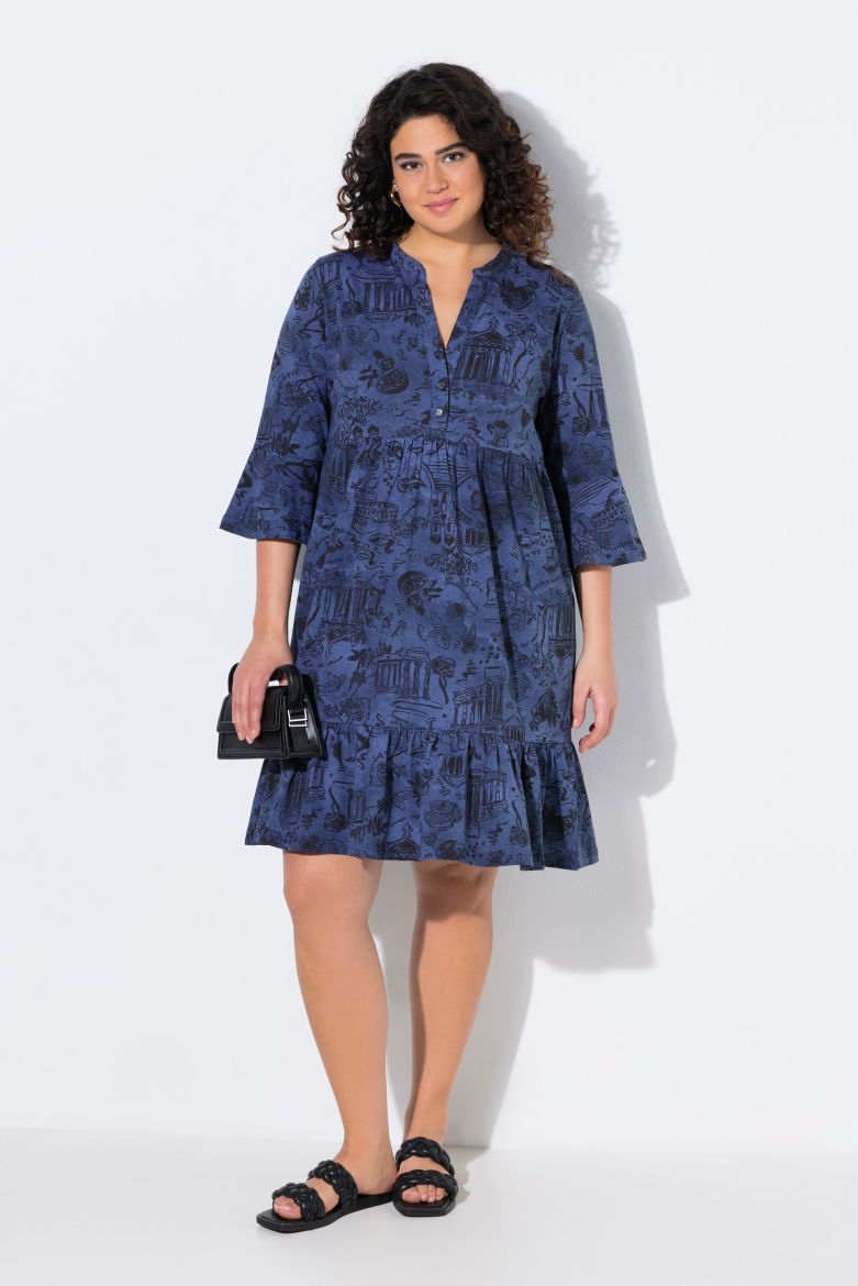 Plus size veliki brojevi Haljina midi 3/4 rukava A kroja za punije