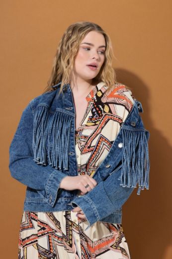 Plus size veliki brojevi Jakna od trapera s resama za punije