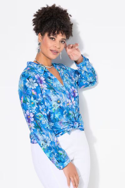Veliki brojevi Bluza dugi rukavi A-kroja, cvjetni print moda za punije