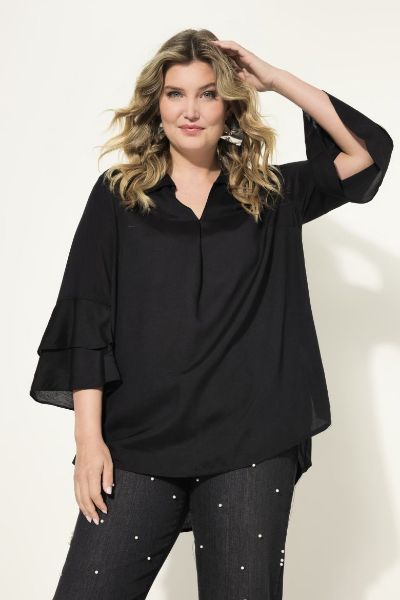 Veliki brojevi Bluza 3/4 rukavi, A-kroja, saten moda za punije