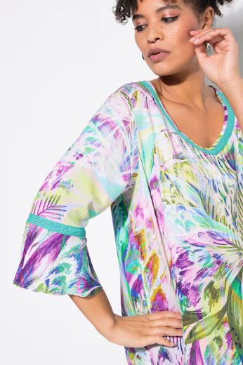 Plus size veliki brojevi Tunika A-kroja, print perja za punije