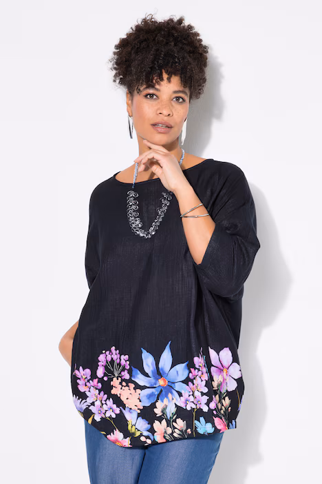 Plus size veliki brojevi Bluza cvijetni print na rubu za punije