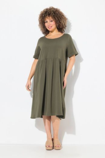 Plus size veliki brojevi Haljina midi kratkih rukava okruglog izreza za punije