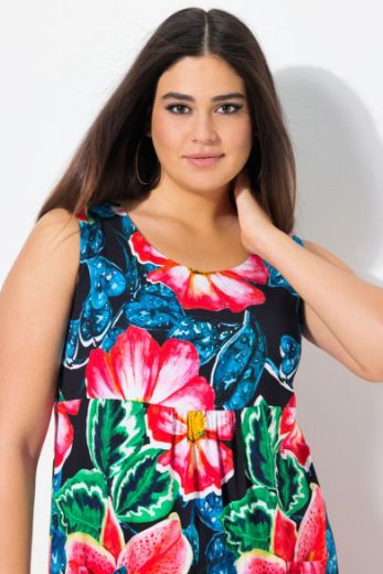 Plus size veliki brojevi Haljina midi bez rukava s džepovima za punije