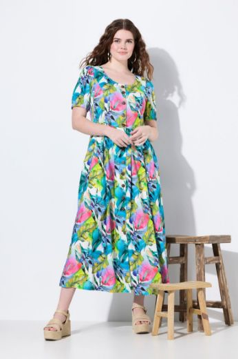Plus size veliki brojevi Haljina maxi kratkih rukava od mješavine lana za punije