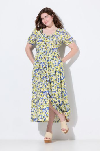 Plus size veliki brojevi Haljina maxi kratkih rukava od mješavine lana za punije