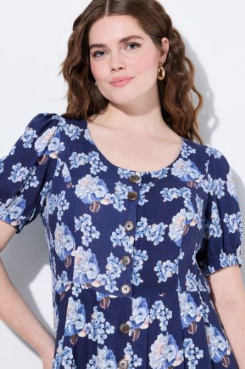 Plus size veliki brojevi Haljina maxi kratkih rukava od mješavine lana za punije